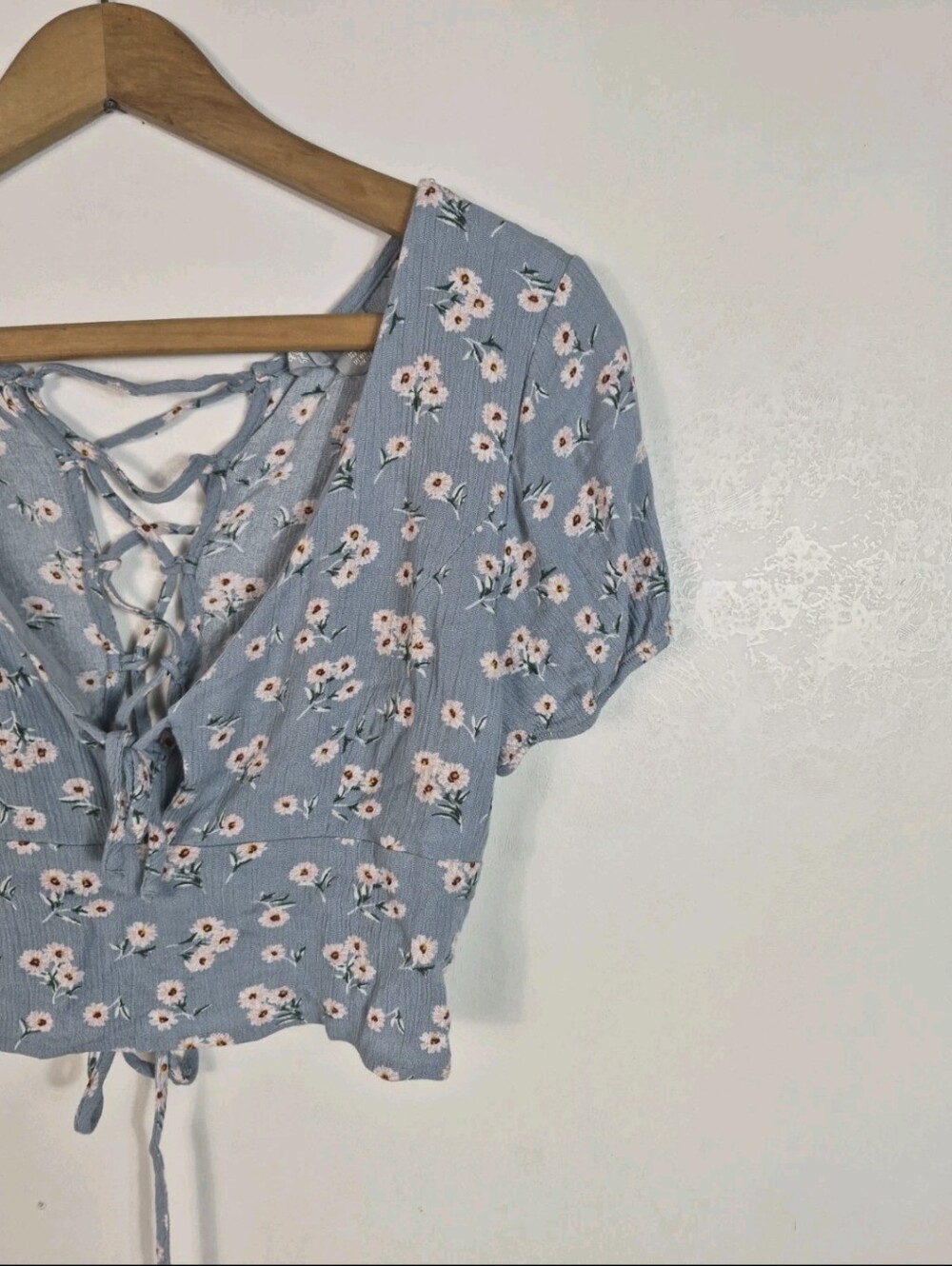 Sky & Sparrow Blue Floral Lace Up Crop Top Cottage Boho Medium - Picture 5 of 11